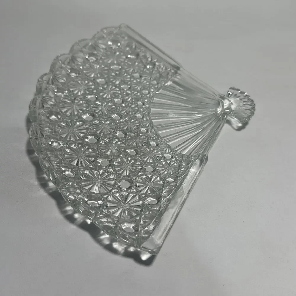 Vintage FENTON GLASS Clear VANITY FAN Tray DAISY & BUTTON Design 10.5